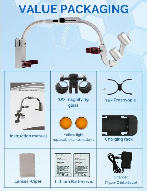 Dental Loupes SKTECH 3.5X 420mm Silver Binocular with LED Light-5