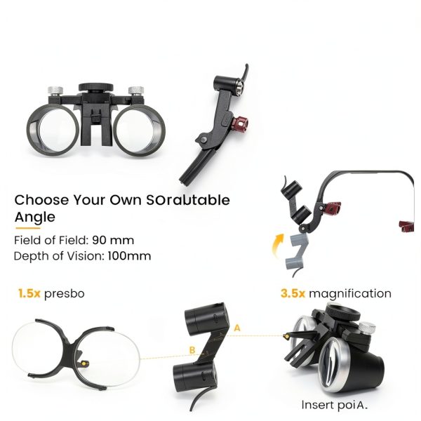 5W Binocular Loupes Glasses Headband Magnifier, Dental Loupes with-4